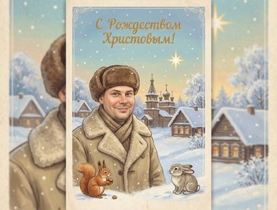 Рождественская открытка: винтажная советская иллюстрация