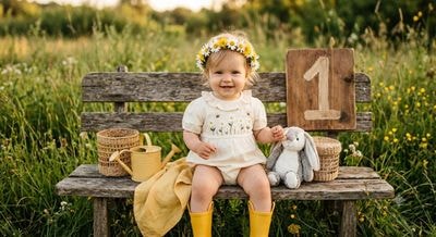 Фотосессия девочки 1 год на природе с цветами