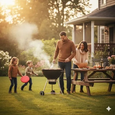 Промпт для семейной фотосессии с барбекю на заднем дворе