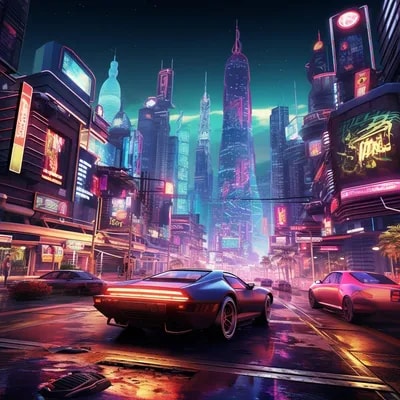Промпт городского пейзажа в стиле киберпанк