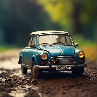 Промпт крошечный ретро-авто, макросъемка, крупный план,