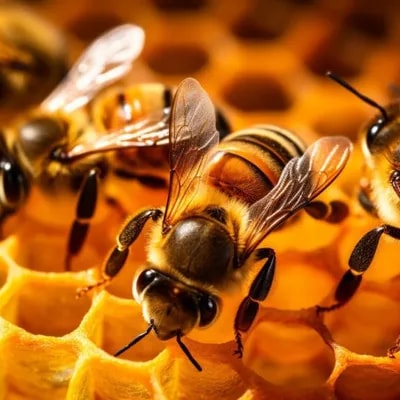 Промпт макро, мед и пчелы