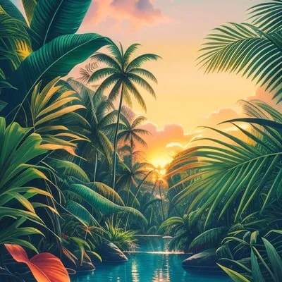 Промпт нейро-арт природа, тропические джунгли