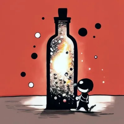 Промпт смешное существо тащит на себе огромную бутылку