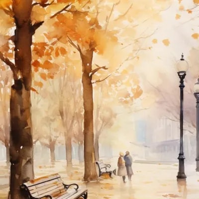 Промт городская осень в стиле акварель