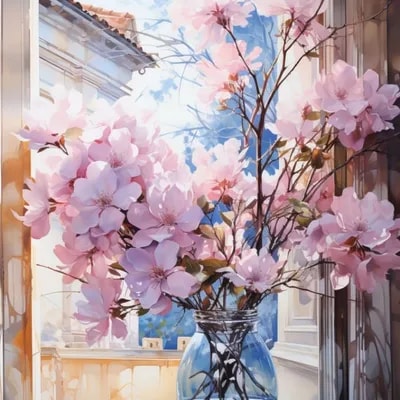 Промт вид из окна, цветы