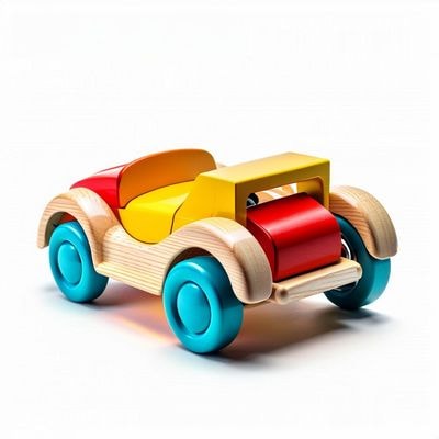 Деревянная игрушечная машина на белом фоне