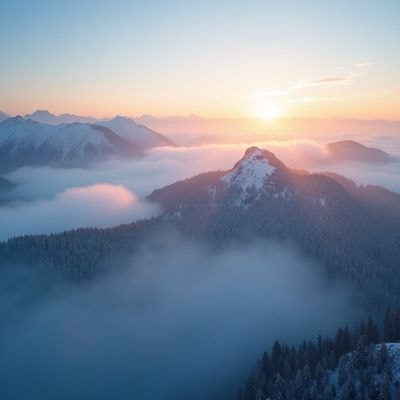Первые лучи солнца над снежными вершинами
