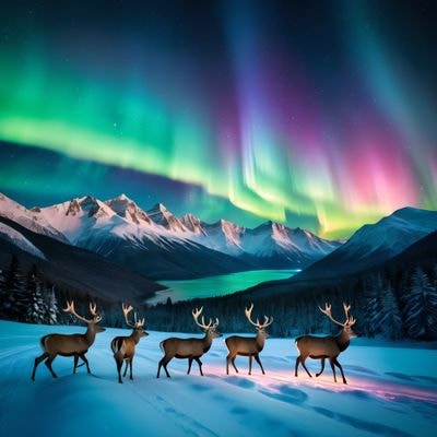 Северное сияние над снежными горами