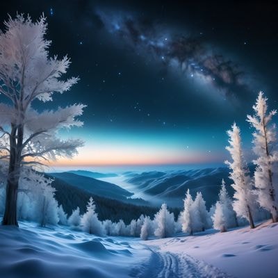 Иней на деревьях в космической ночи