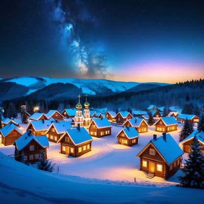 Рождественская деревня под звёздным небом