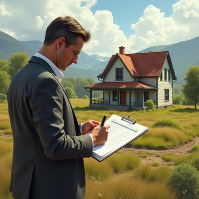 Оценщик осматривает загородный участок