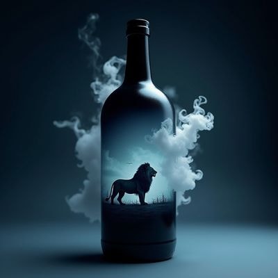 Чёрный флакон с силуэтом льва из дыма