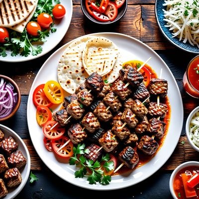 Чевапчичи с лепёшкой и рубленым луком
