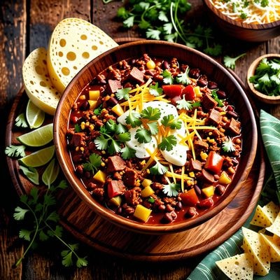 Чили кон карне с сыром и кинзой