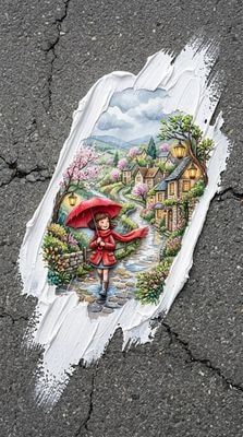 Акварельный пейзаж внутри мазка краски