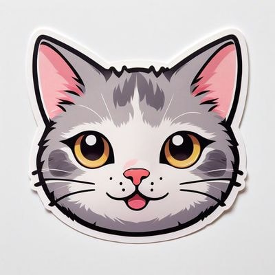 Овальный стикер с улыбающейся мордочкой кота