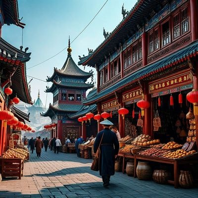 Путешественник на оживлённой улице Китая