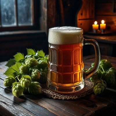 Пивная кружка на деревянном столе в стиле советского искусства