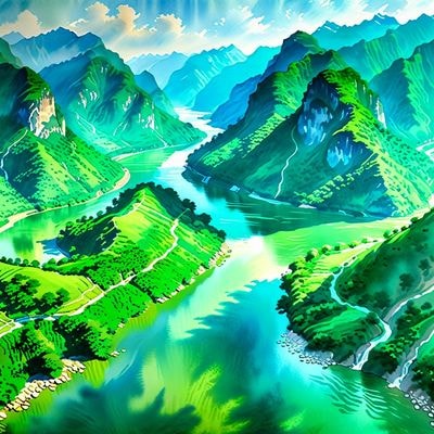 Акварельная панорама реки Янцзы