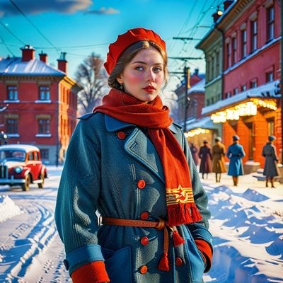 Советская девушка на рынке в винтажном платье
