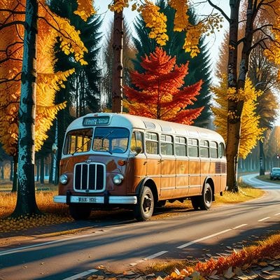 Винтажный советский автобус на тихой улице