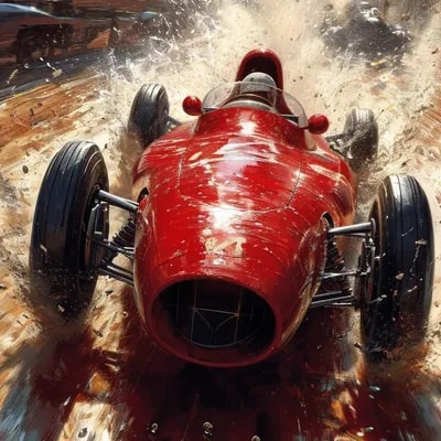 red race car, in the style of sam spratt, historic...