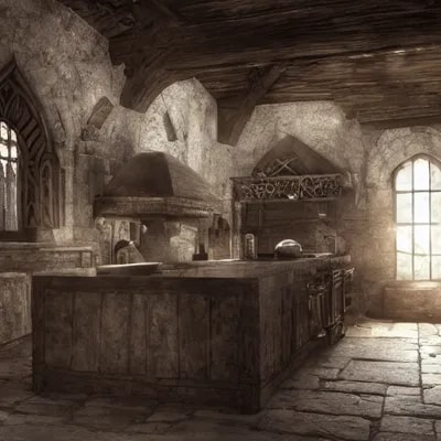 medieval kitchen l : : close shot : : 3 5 mm, real...