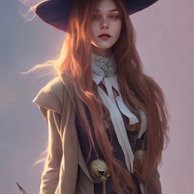 rugged girl witch wearing magic school uniform, la...