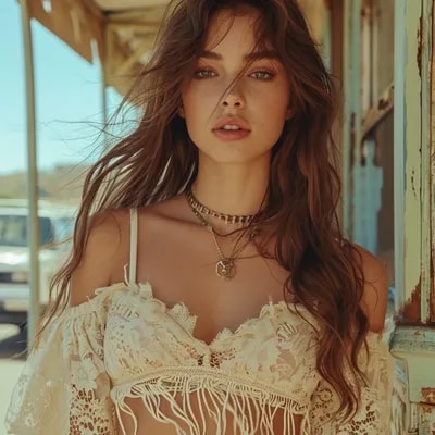 a woman wearing a cropped top and jeans standing i...