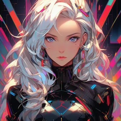 an illustration of a woman with a white hair weari...