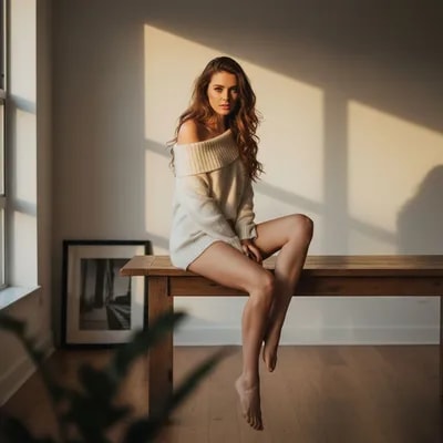 A beautiful, captivating woman with long brown wav...