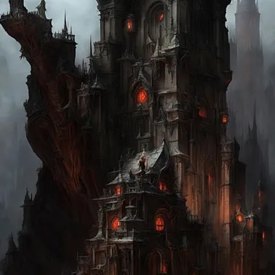 Fantastic angle view of a Gothic Hellgate Tower, d...