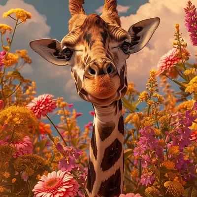 giraffe in flowers by artist arne thun, in the sty...