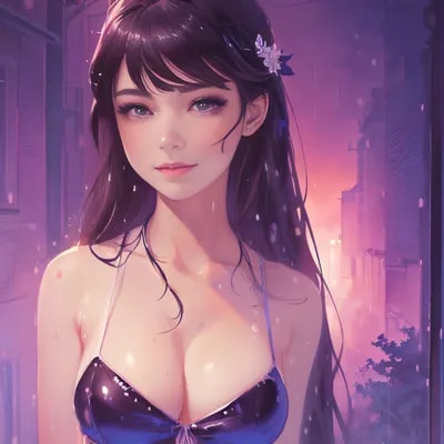 anime girl in a bikini in the rain, beautiful anim...