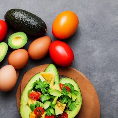 healthy food in a cooking table with avocados, tom...