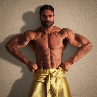 A man, his body is fit and strong and his skin had...