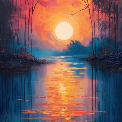 impressionist painting on canvas, sunset in Proven...