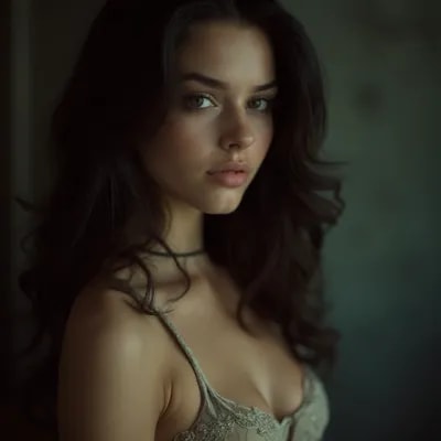 (woman:1.1) with (dark:1.2) wavy hair is totally i...