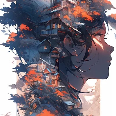 a colorful digital artwork of a woman's head and b...