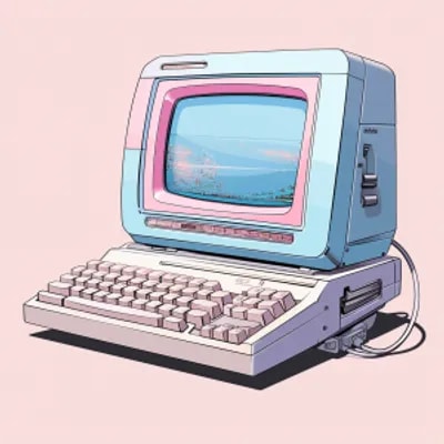 A vintage illustration of a retro computer, vaporw...