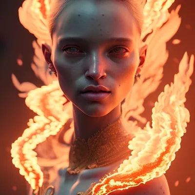 portrait of samantha prince set in fire, cinematic...