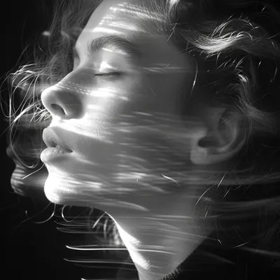 blurry image of a girl, in the style of minimalist...