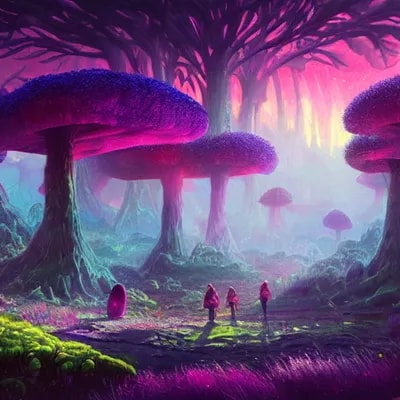 concept art painting of a fantasy alien fungal lan...