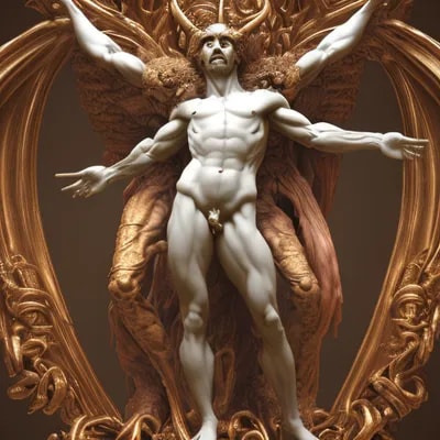 perfect God hugging Satan sculpture, in style of M...