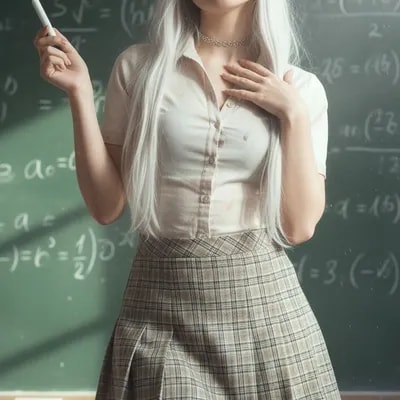 Alluring math teacher by the blackboard", "appeara...
