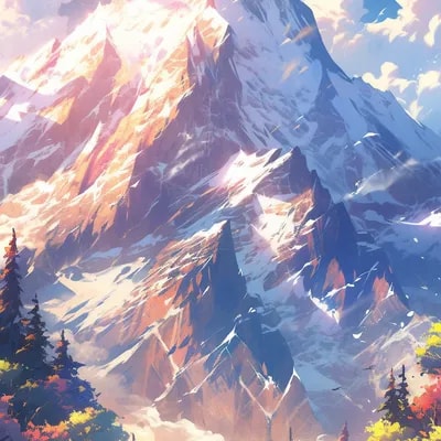 Mount Everest, in the style of illusory wallpaper,...