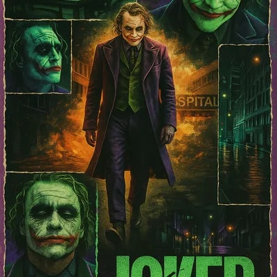 A retro vintage collage design of Heath Ledger as ...
