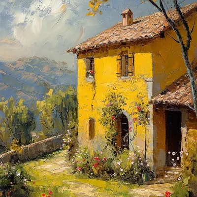 impressionist painting on canvas of Provence, in t...