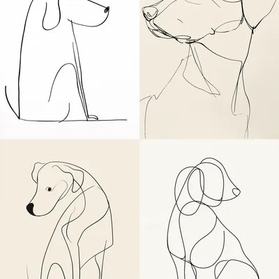 A drawing of a dog in one-line drawing, figure out...